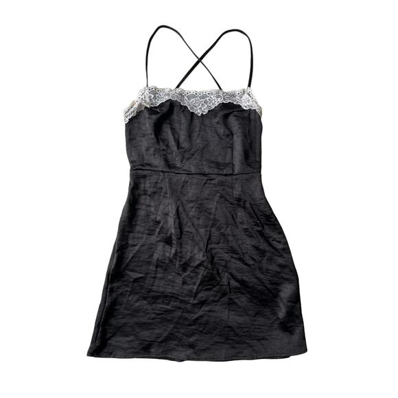 La Hearts Dresses & Skirts - LA Hearts Silky Black Slip Dress with White Lace Trim Detailing Square Neck | XS